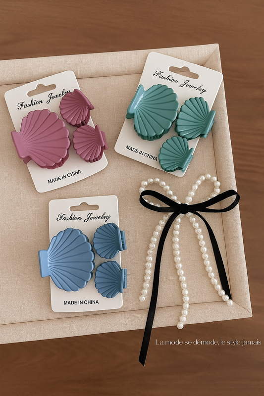 Shell Glossy Hair Claw Clip - Set