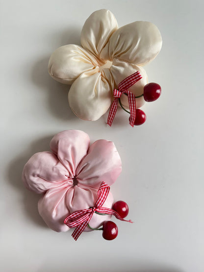 Premium Cherry Flower Bun Scrunchie
