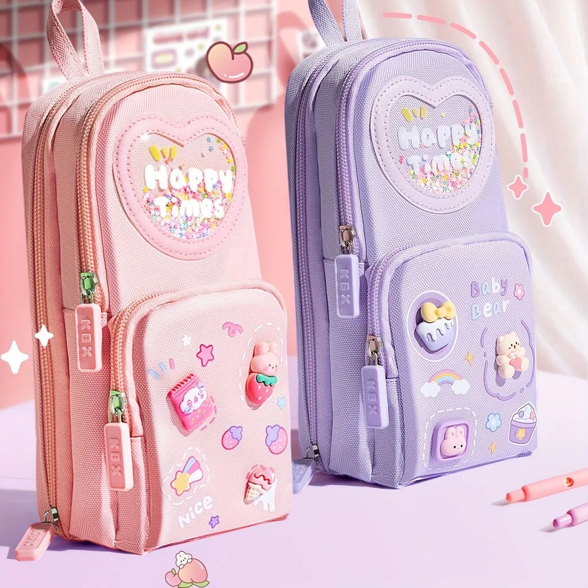 Kawaii charm cute pencil pouch - 3 zip