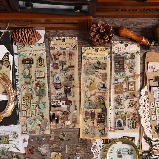 Vintage Material Journaling Sticker Sheet-3 Pcs
