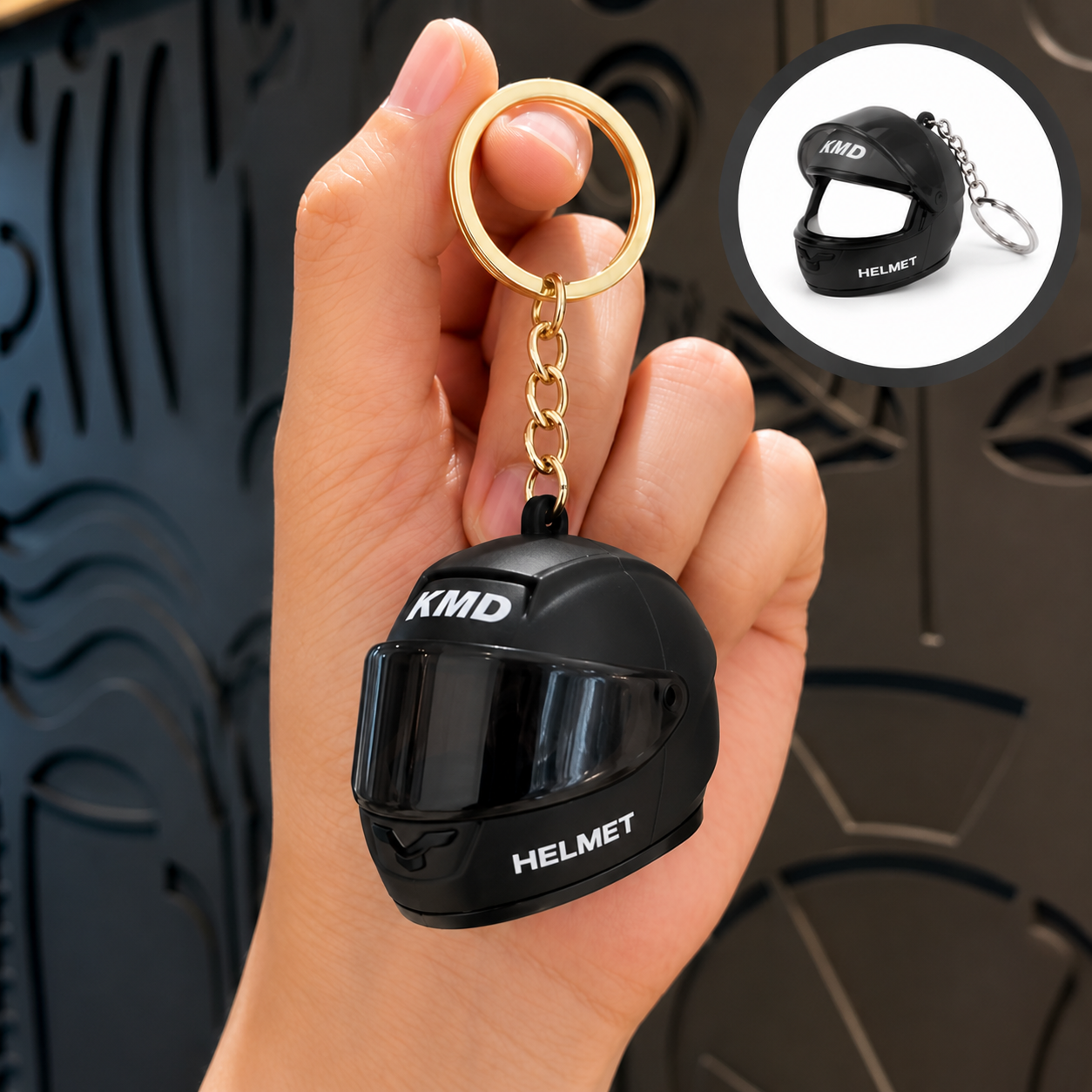 Biker helmet light keychain