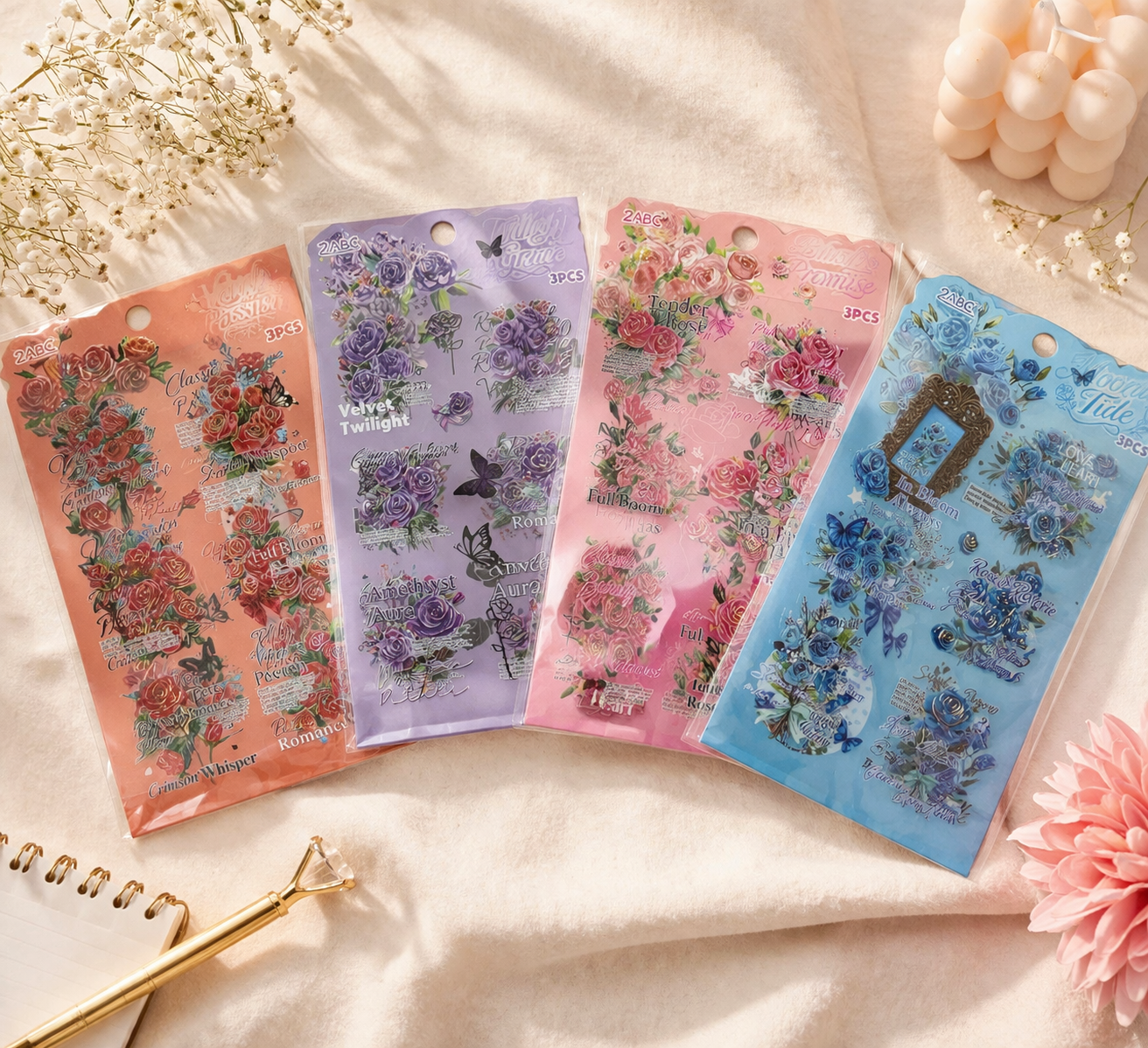 Frame Message Flower Sticker - 3 Pcs