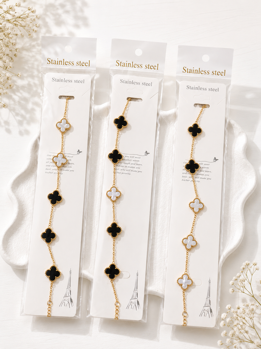 Black White Clover Bracelet
