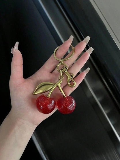 Glitter Cherry Bag Charm With Key Ring And Clip