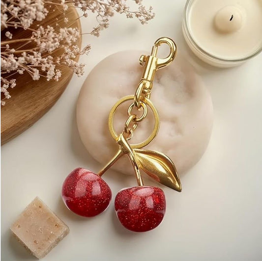 Glitter Cherry Bag Charm With Key Ring And Clip