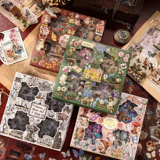 Vintage 100 Pcs Sticker Box