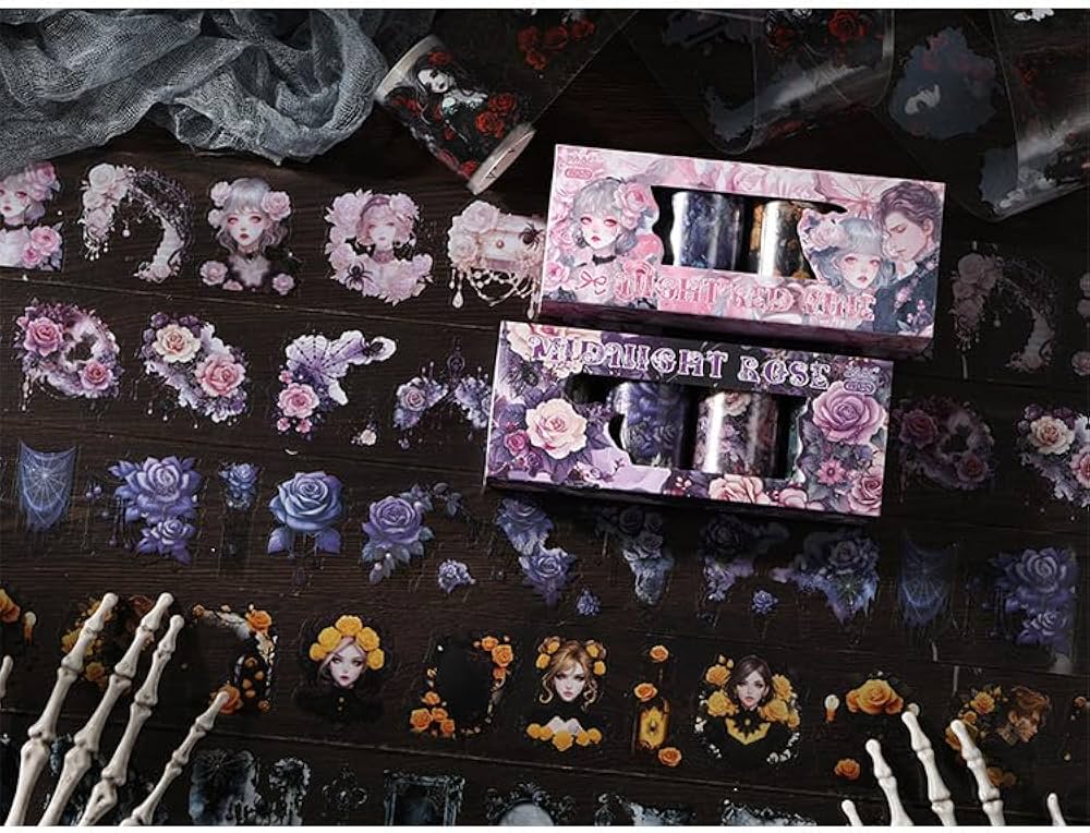 Dark retro Flower Sticker Roll Set - 4 pcs