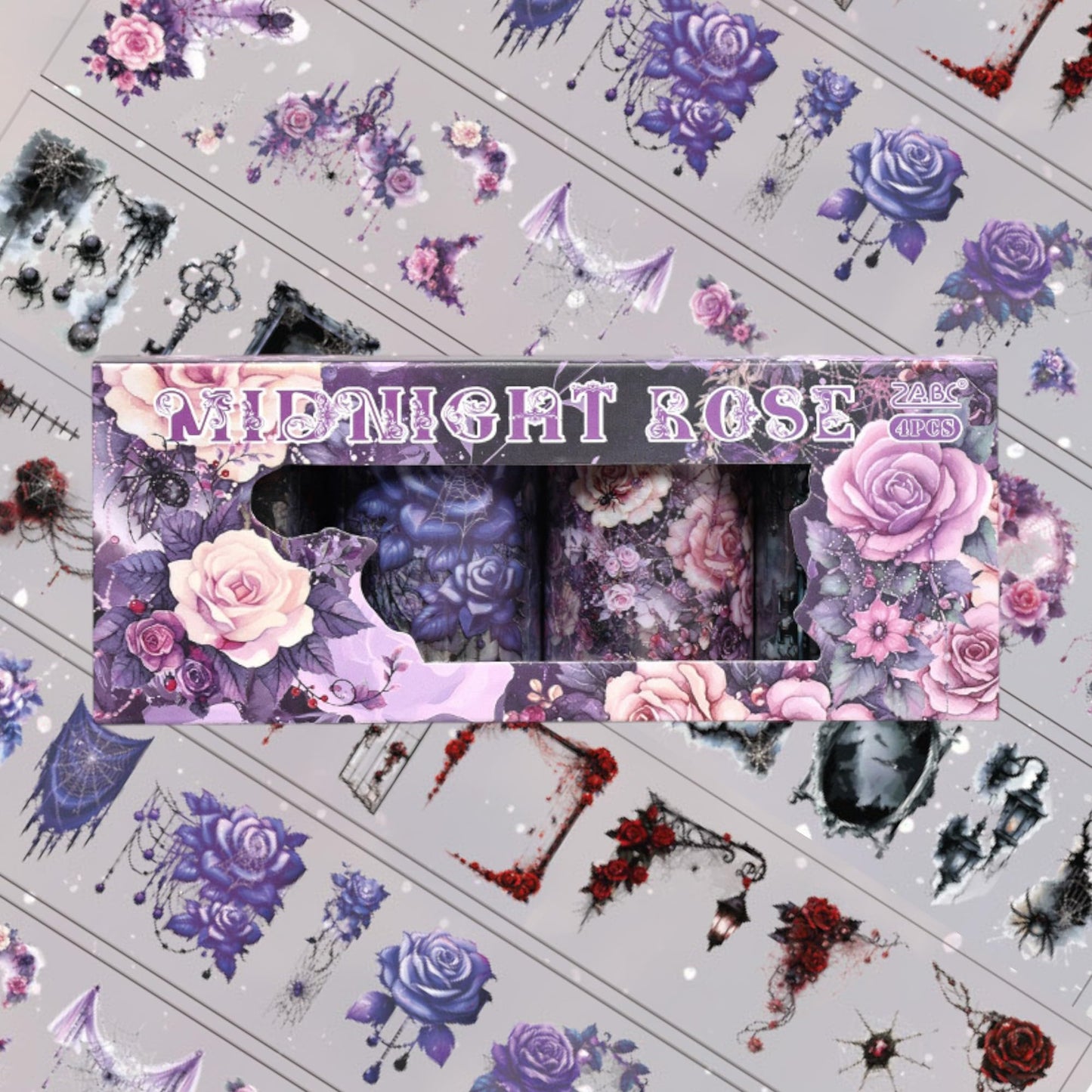 Dark retro Flower Sticker Roll Set - 4 pcs