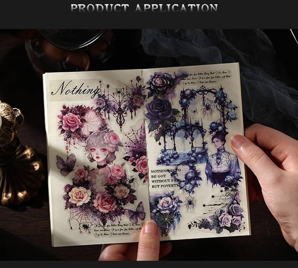 Dark retro Flower Sticker Roll Set - 4 pcs