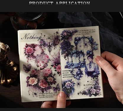 Dark retro Flower Sticker Roll Set - 4 pcs