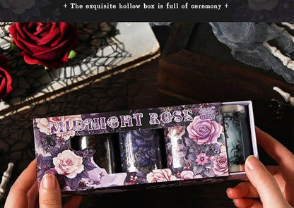 Dark retro Flower Sticker Roll Set - 4 pcs