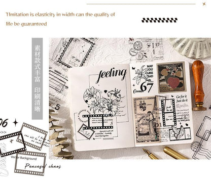 flower inked Illustration Sticker Roll Set - 4 Pcs
