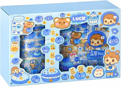 Blue Lucky Washi Tape Sticker Roll Set
