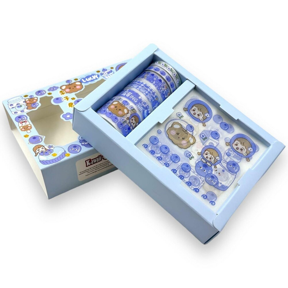 Blue Lucky Washi Tape Sticker Roll Set