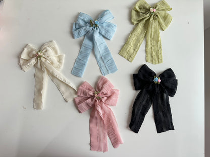 Texture Rose Bow Korean Hair Bow Pin