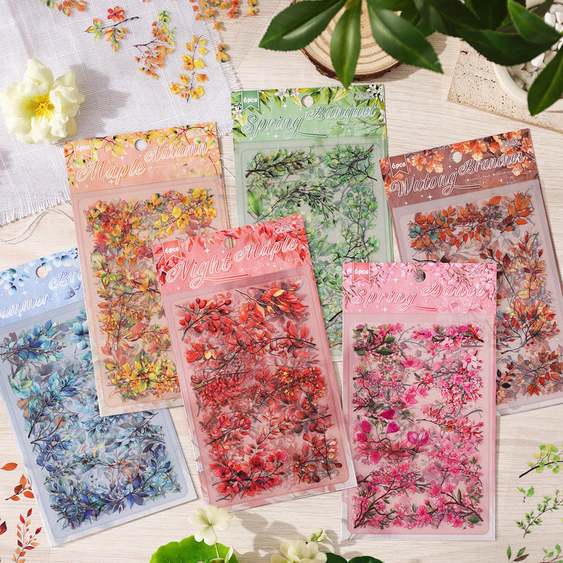 Vintage Leaves Sticker Sheet - 6 Pcs