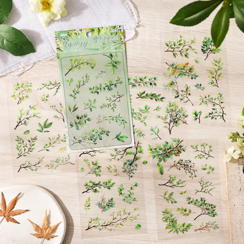Vintage Leaves Sticker Sheet - 6 Pcs