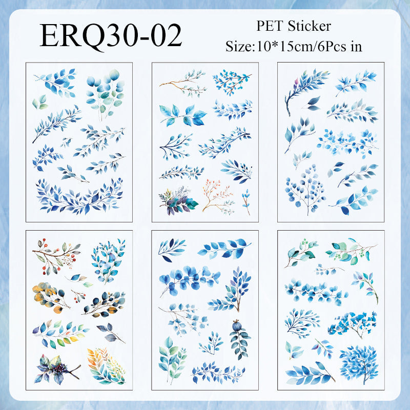 Vintage Leaves Sticker Sheet - 6 Pcs