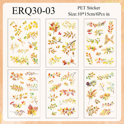 Vintage Leaves Sticker Sheet - 6 Pcs