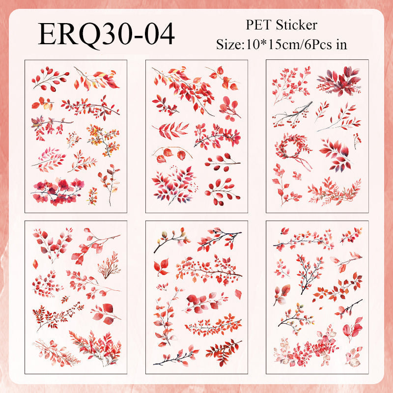 Vintage Leaves Sticker Sheet - 6 Pcs