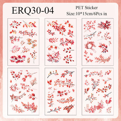 Vintage Leaves Sticker Sheet - 6 Pcs