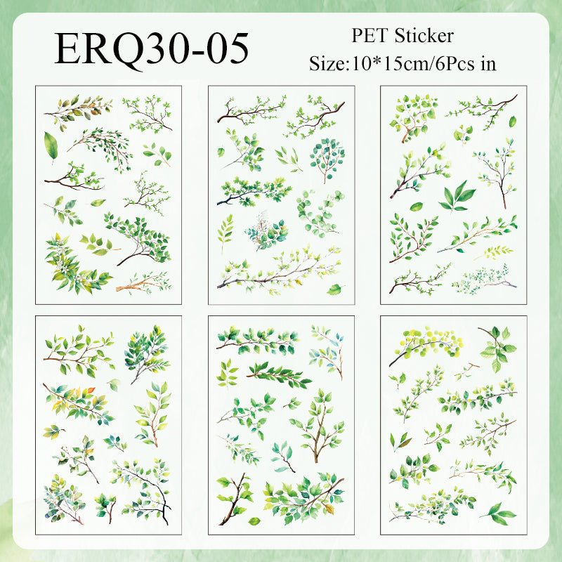 Vintage Leaves Sticker Sheet - 6 Pcs