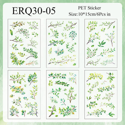 Vintage Leaves Sticker Sheet - 6 Pcs