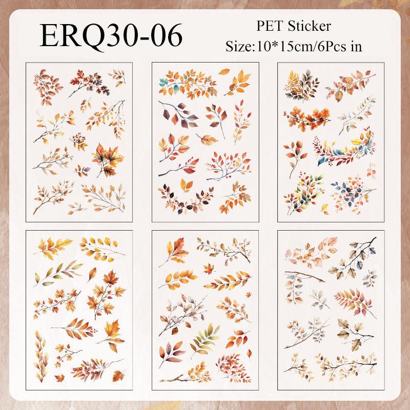 Vintage Leaves Sticker Sheet - 6 Pcs