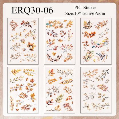 Vintage Leaves Sticker Sheet - 6 Pcs