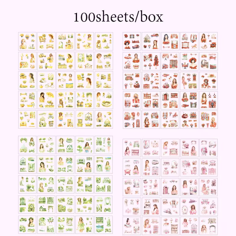 Vintage Girl Sticker Box-100 Pcs