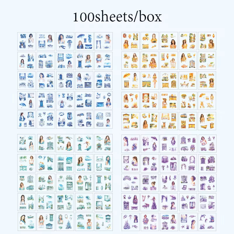 Vintage Girl Sticker Box-100 Pcs