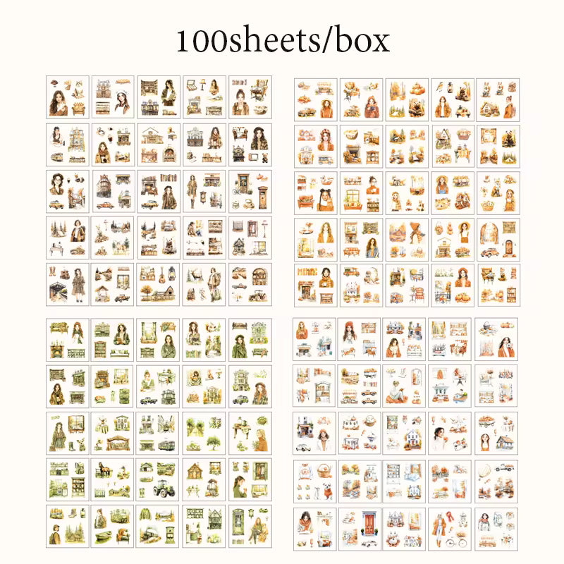 Vintage Girl Sticker Box-100 Pcs