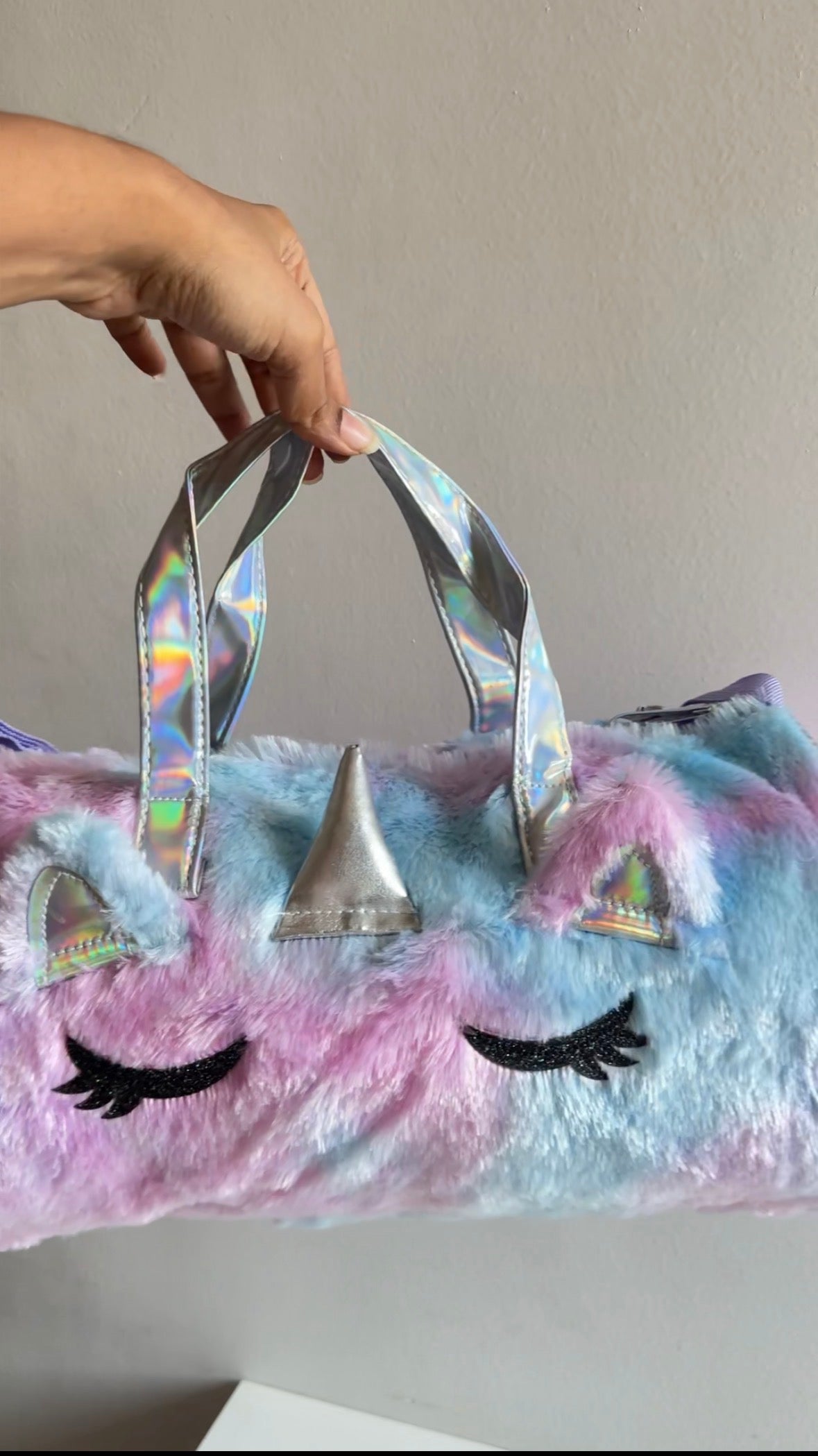Unicorn fur duffle bag