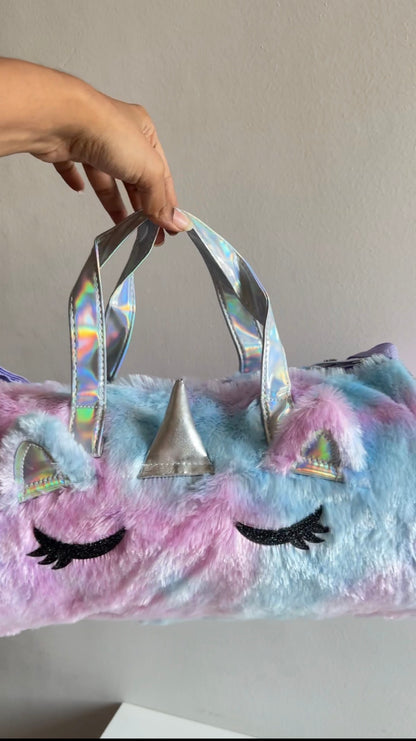 Unicorn fur duffle bag