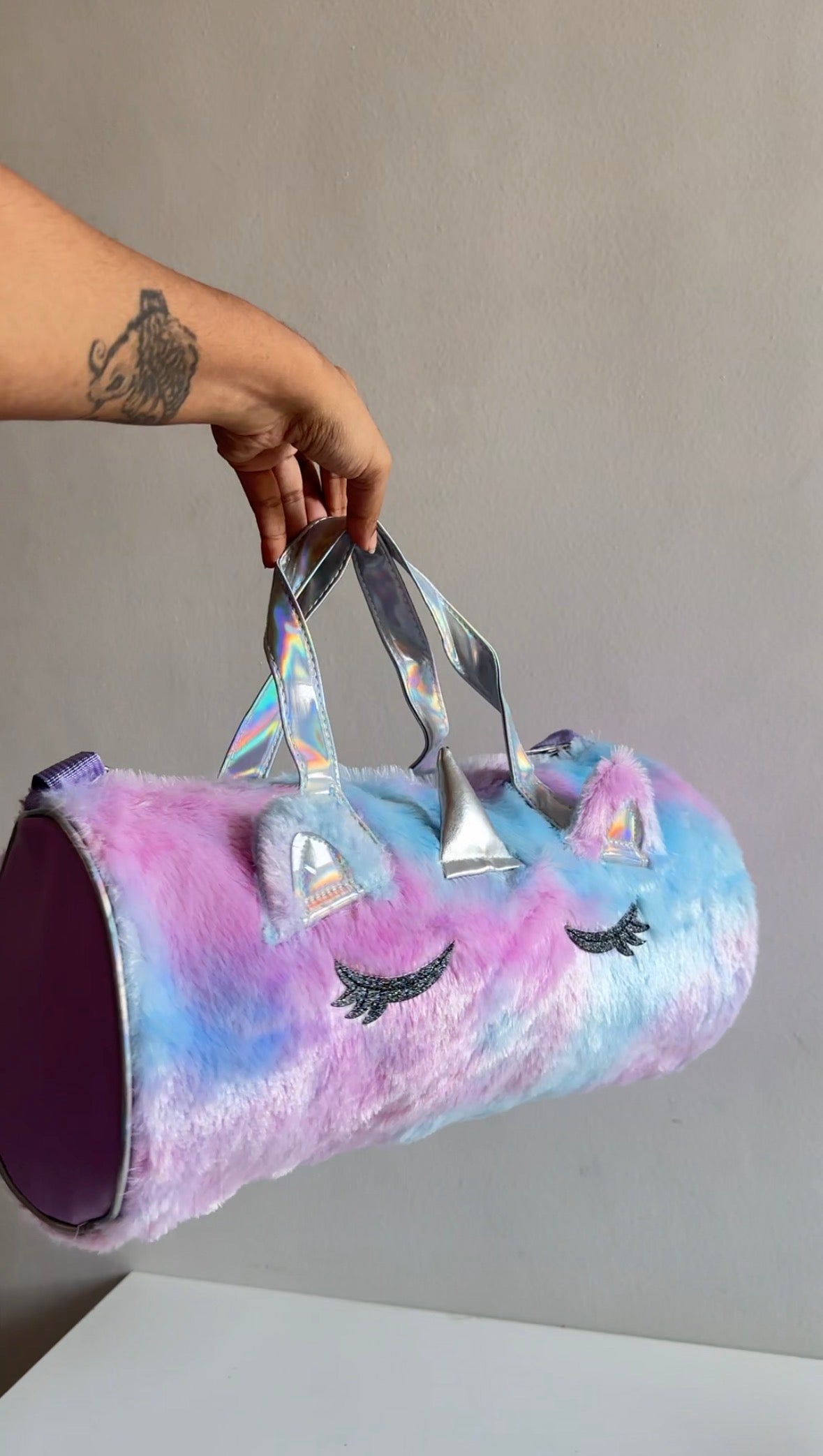 Unicorn fur duffle bag