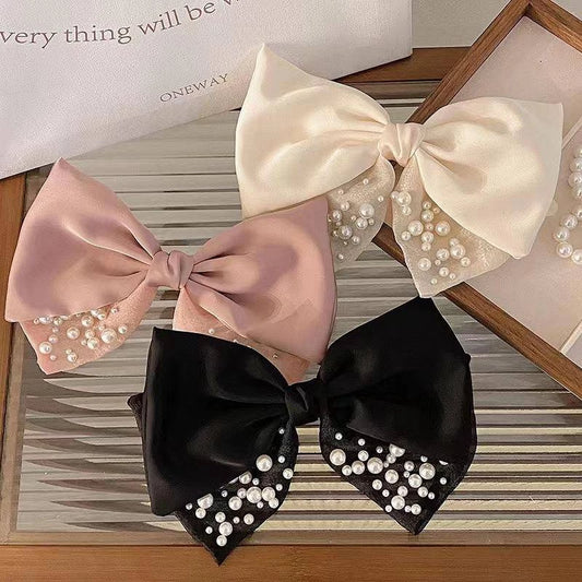 Pearl satin hair bow pin