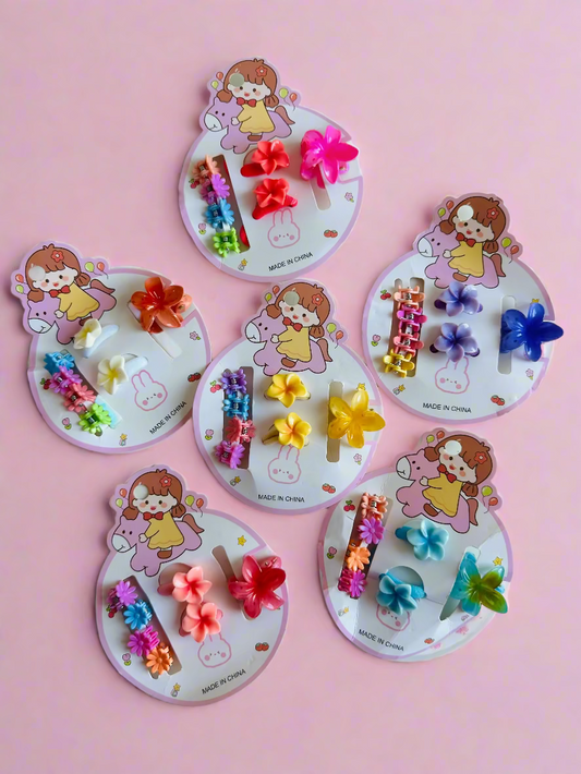 Kids flower hair clutch card set