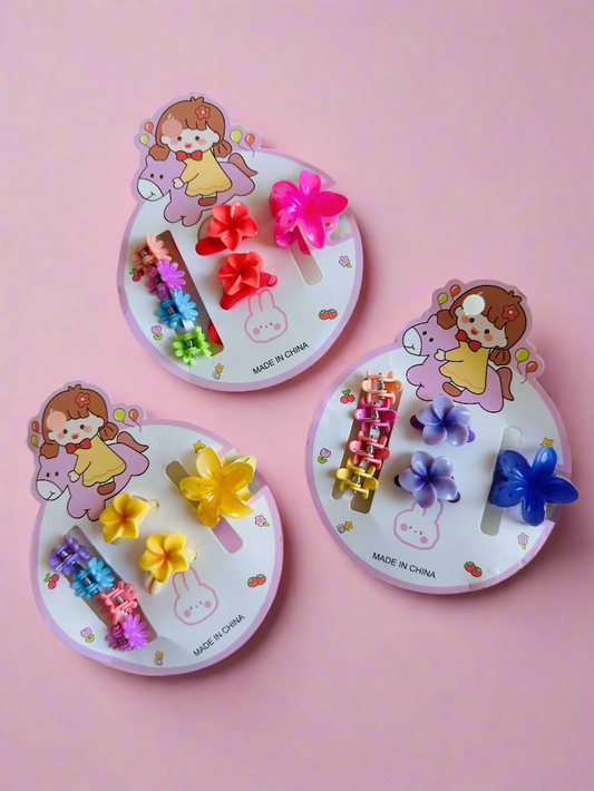 Kids flower hair clutch card set