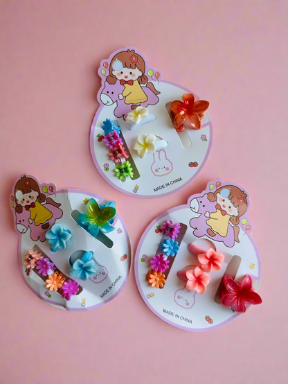 Kids flower hair clutch card set
