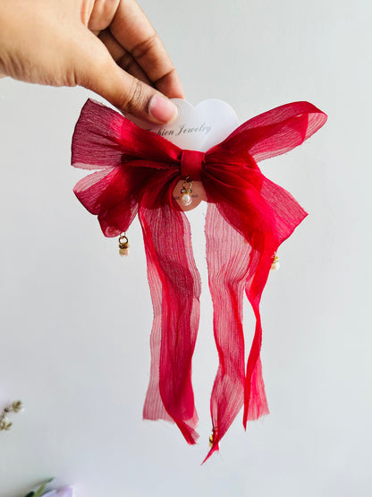 Pearl big bow shimmer buckle hair clip