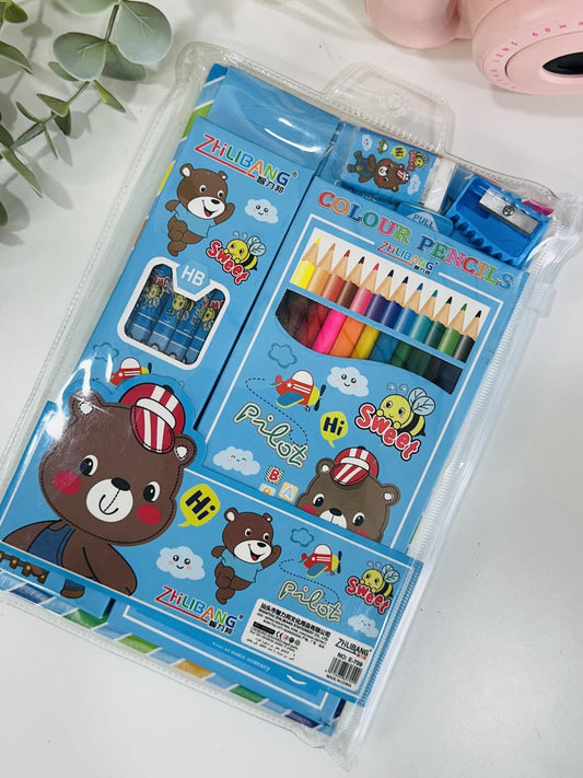 Kids Stationery Set With Drawing Book & Color Pencils
