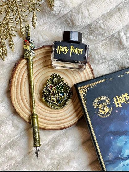 Harry Potter Metal wand ink pen with badge  gift set