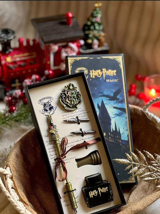 Harry Potter Metal wand ink pen with badge  gift set