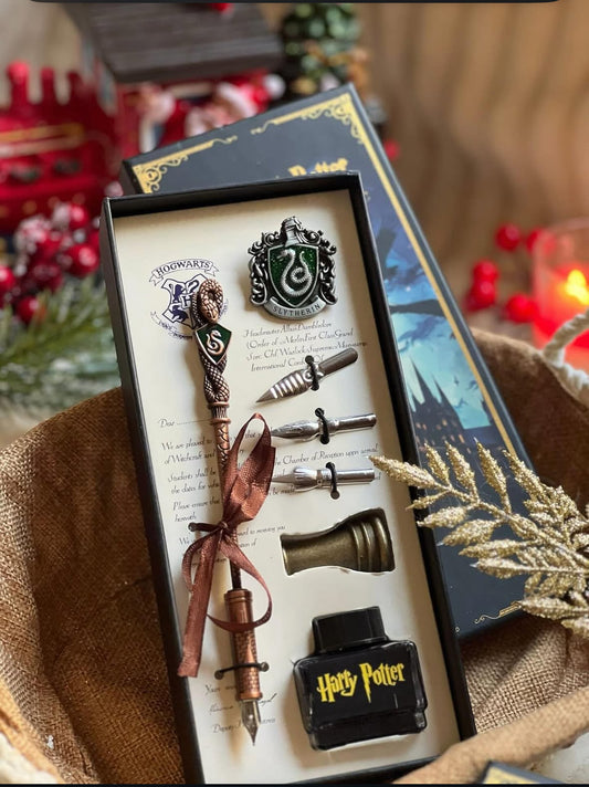Harry Potter Metal wand ink pen with badge  gift set
