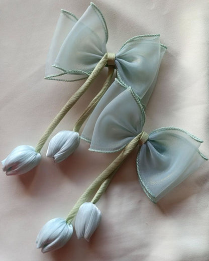 Organza korean Tulip bow hair pin