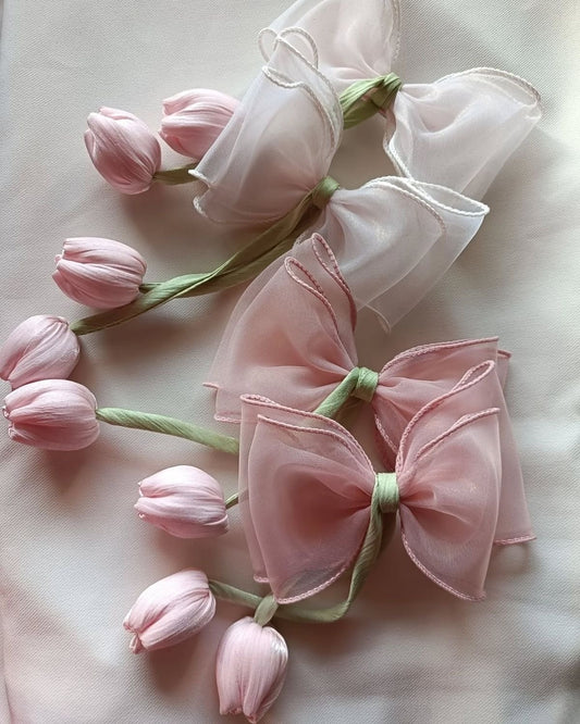 Organza korean Tulip bow hair pin
