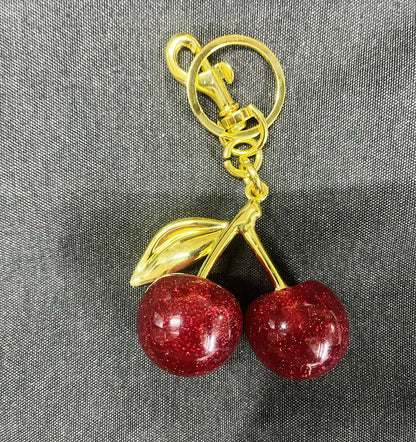Glitter Cherry Bag Charm With Key Ring And Clip