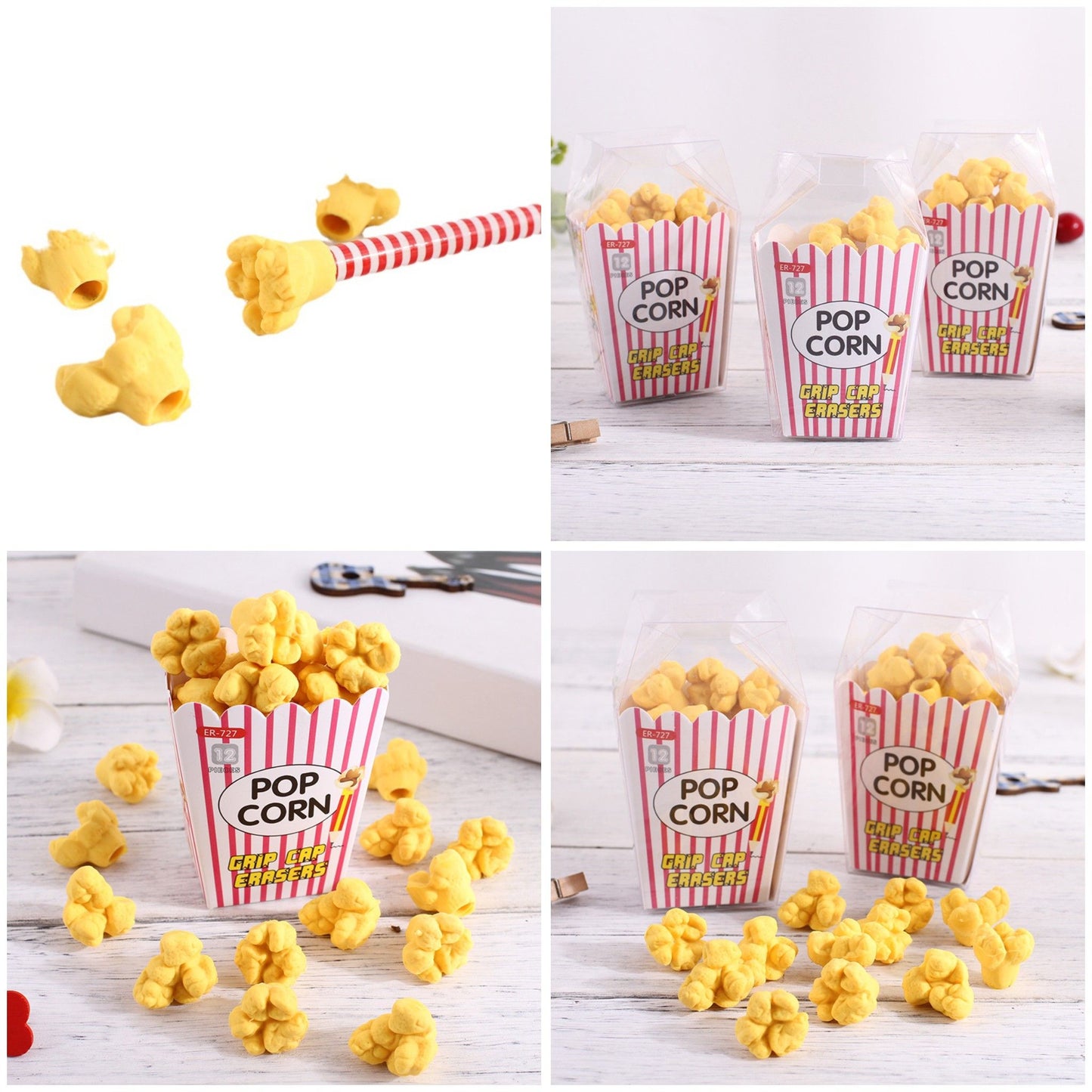 Popcorn Pencil Topper Eraser - 12 Pcs