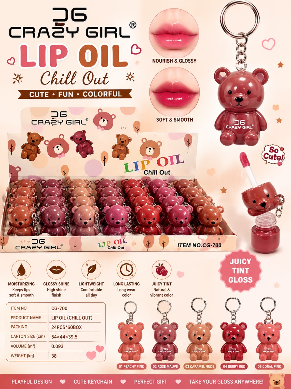 Teddy Keychain Lip Oil