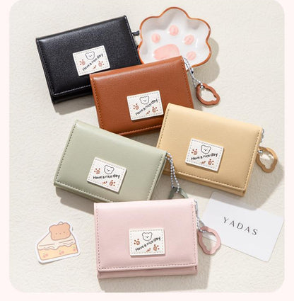 Cute Bear Charm Mini Tri Fold Korean Wallet
